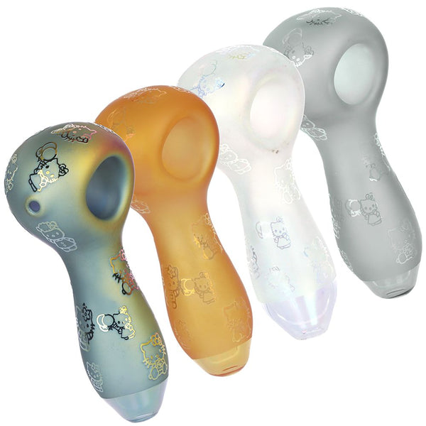 4CT BUNDLE - Hiya Cat Electroplated Etched Glass Spoon Pipe - 4" / Assorted Colors 4CT BUNDLE - Hiya Cat Electroplated Etched Glass Spoon Pipe - 4" / Assorted Colors