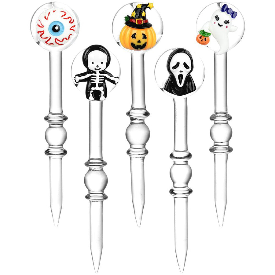 5CT BUNDLE - Halloween Assortment 2-in-1 Glass Dab Tool & Carb Cap - 5.5" / 30mm - Headshop.com