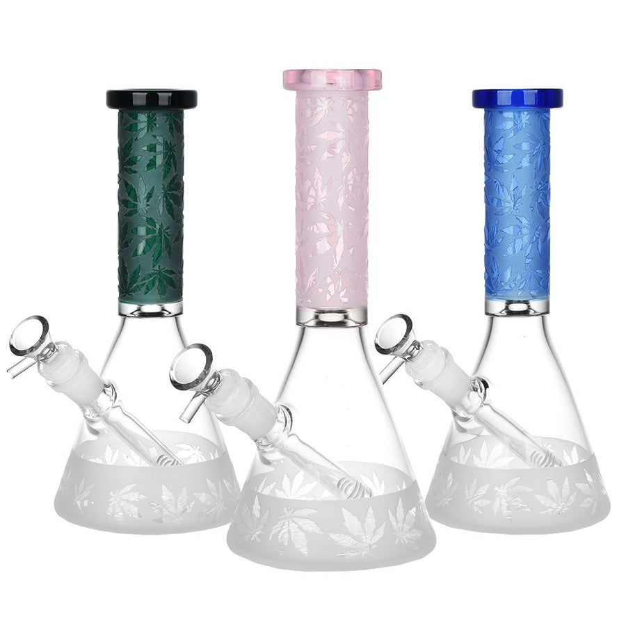 Harmonic Hemp Leaf Beaker Water Pipe - 9.5" / 14mm F / Colors Vary - Headshop.com