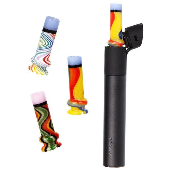 Pulsar Candy Stripe Glass Mouthpiece Attachment for Puffco Pivot w/ Display Stand - Colors Vary Pulsar Candy Stripe Glass Mouthpiece Attachment for Puffco Pivot w/ Display Stand - Colors Vary