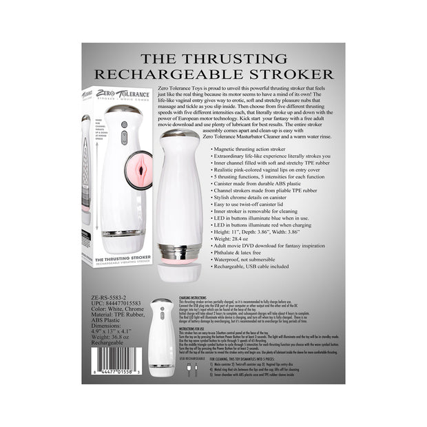 Zero Tolerance Rechargeable Thrusting Stroker With Movie Download White - Headshop.com