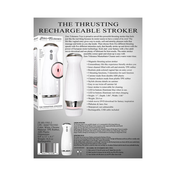 Zero Tolerance Rechargeable Thrusting Stroker With Movie Download White - Headshop.com