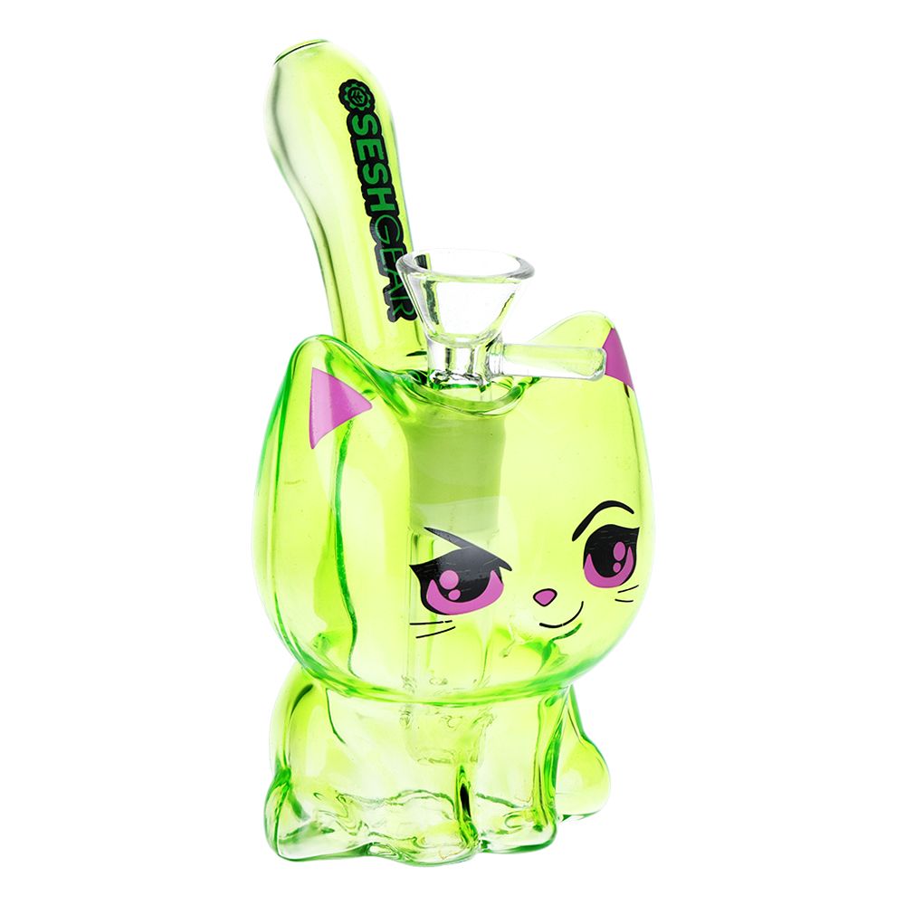 SeshGear Kitty Cat Glass Water Pipe | 5.5" | 14mm F | Colors Vary - Headshop.com