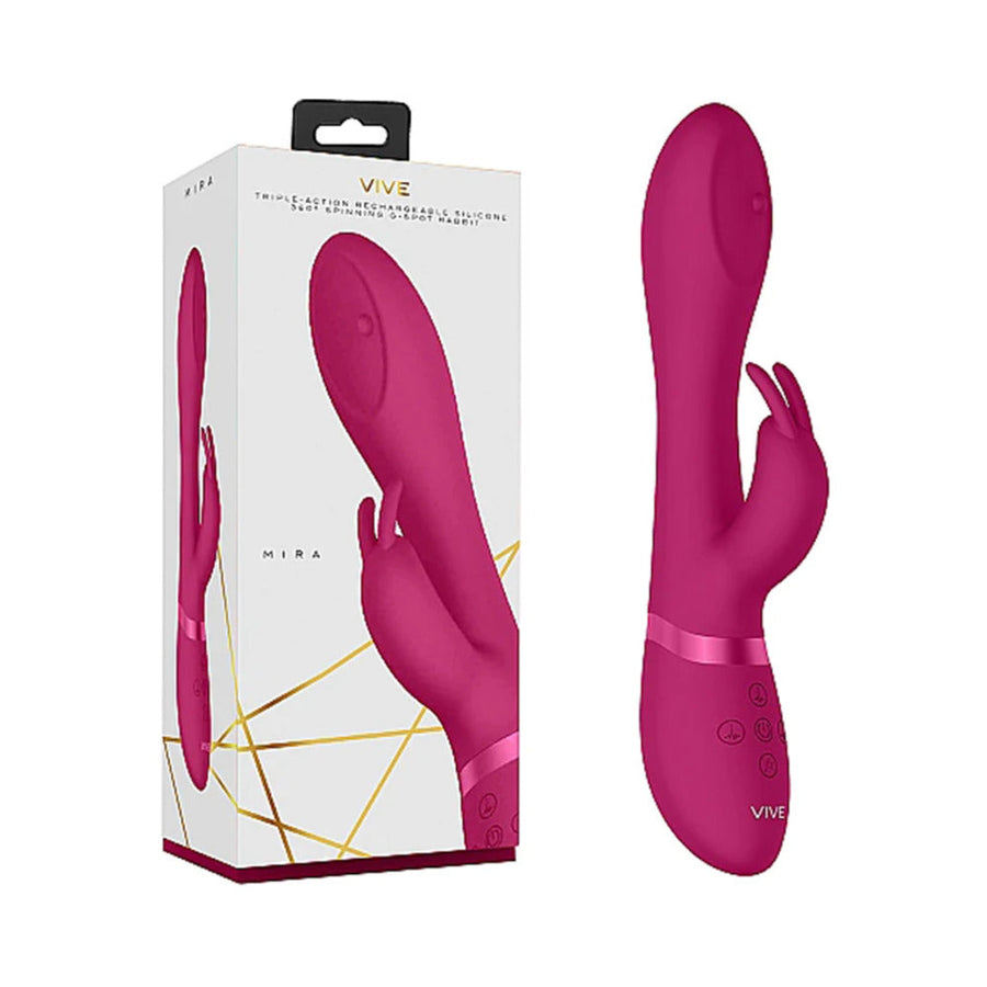 VIVE MIRA Rechargeable 360° Spinning Silicone Rabbit Vibrator Pink - Headshop.com