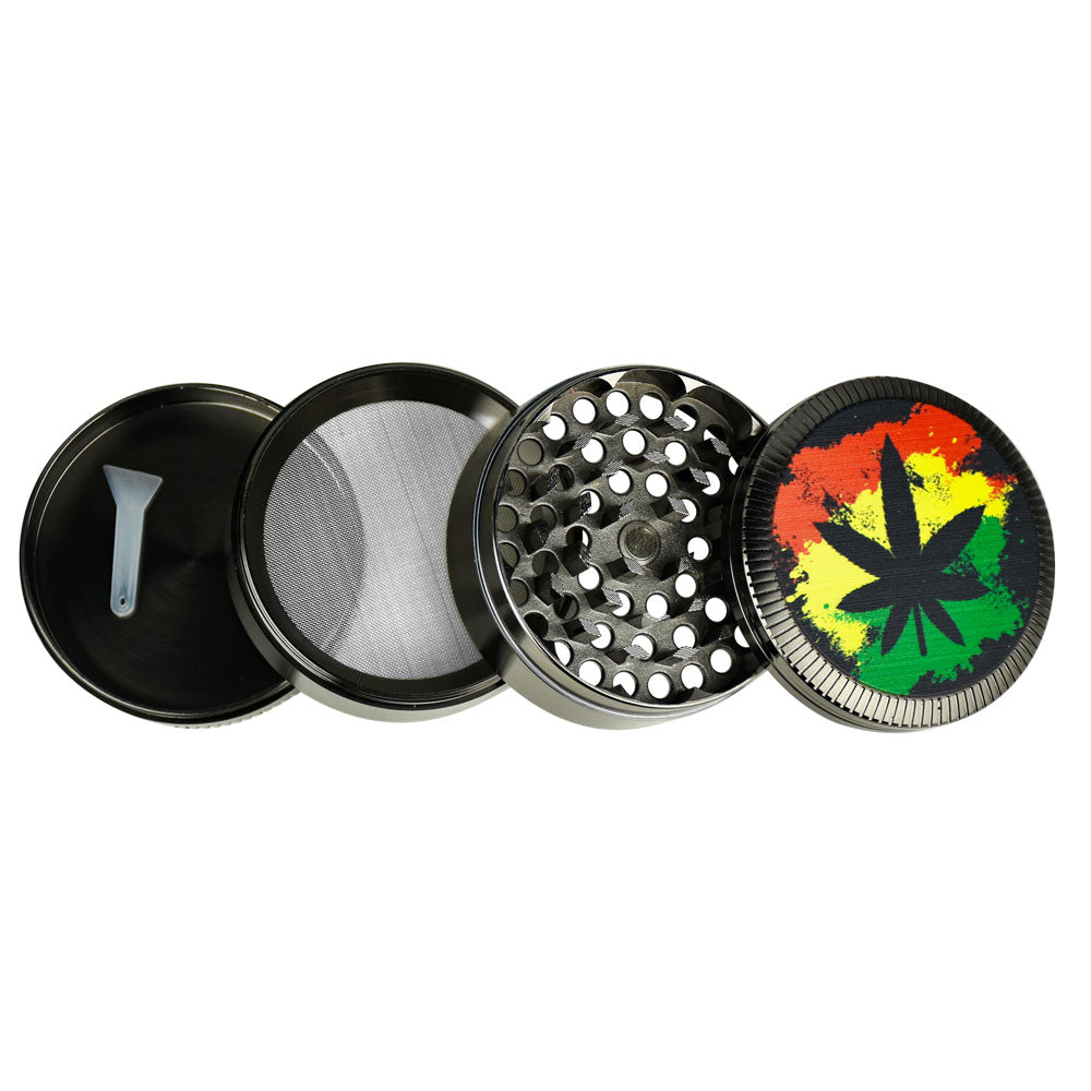 Hemp Leaf Colored Metal Grinder- 4pc/2.5"/Assorted - 6PC DISP - Headshop.com