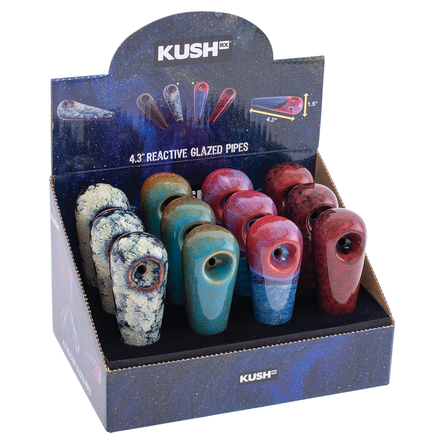 Kush RX Mini Reactive Glazed Ceramic Hand Pipes - 4.25" / 12ct - Headshop.com