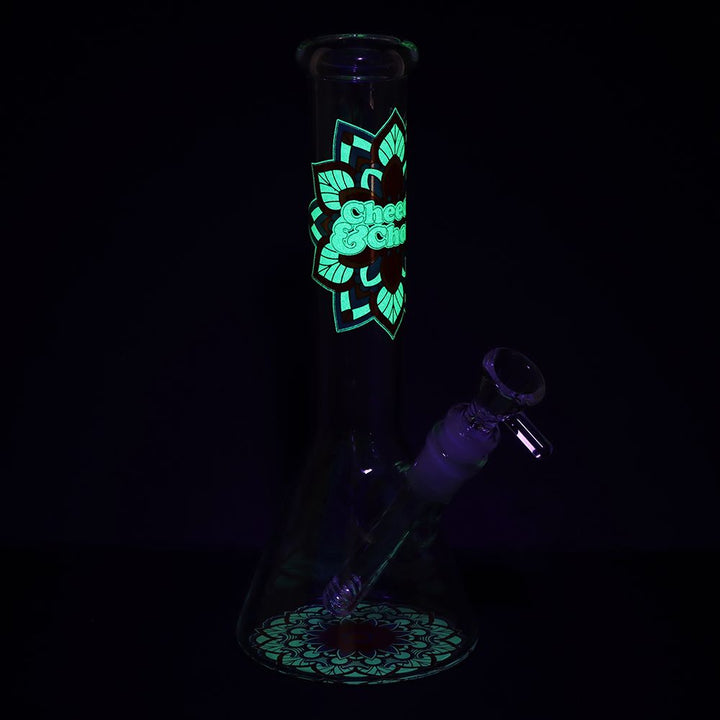 Cheech & Chong Glass Mandala Glow Glass Beaker Water Pipe - 10" - Headshop.com