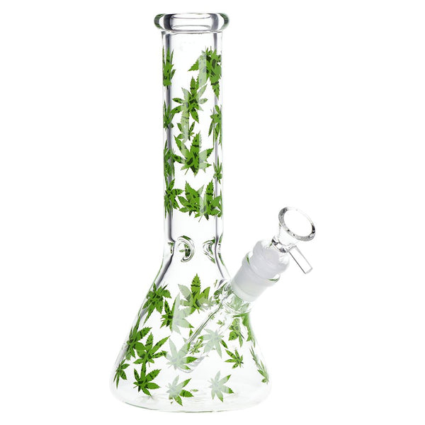 SeshGear Green Leaf Beaker Glass Water Pipe - 9.75" / 14mm F SeshGear Green Leaf Beaker Glass Water Pipe - 9.75" / 14mm F