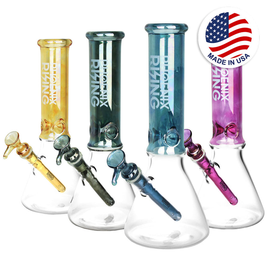Phoenix Rising Metallic Top Beaker Water Pipe -12"/14mm F/Clrs Vary - Headshop.com
