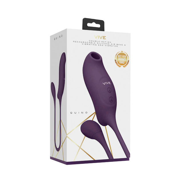 VIVE QUINO Rechargeable Air Wave & Vibrating Silicone Egg Vibrator Purple - Headshop.com