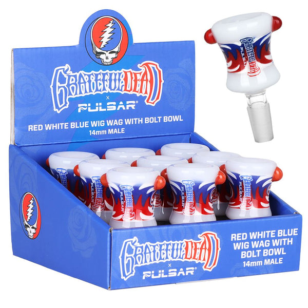 Grateful Dead Bolt Red White Blue Wig Wag Herb Slide - 9ct Grateful Dead Bolt Red White Blue Wig Wag Herb Slide - 9ct