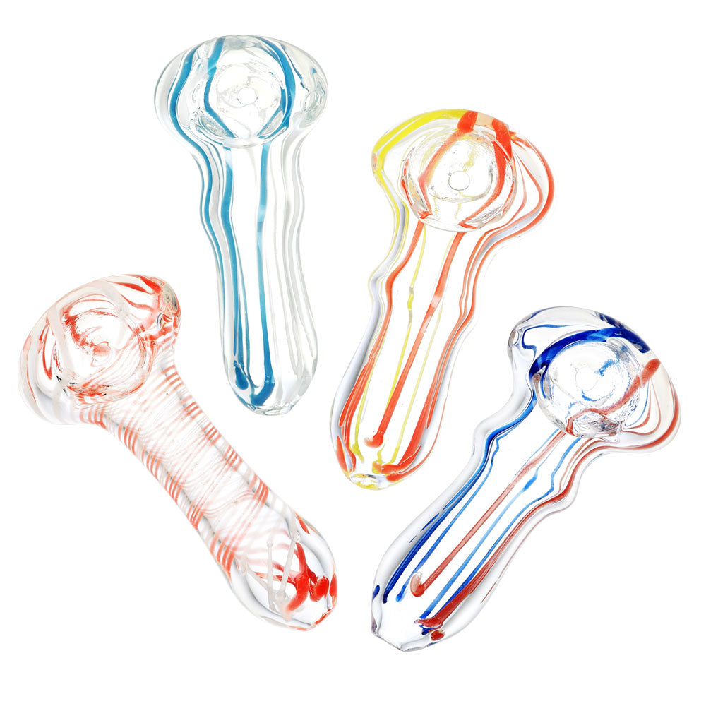 Sada Color Striped Clear Glass Hand Pipe - 2.75"/Colors Vary - Headshop.com
