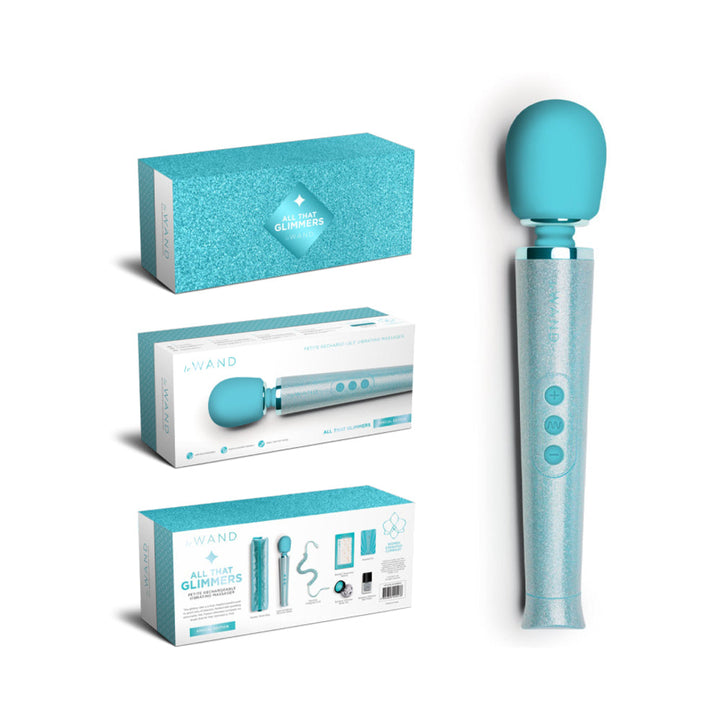 Le Wand All That Glimmers Petite Rechargeable Vibrating Massager Special Edition Set Light Blue - Headshop.com