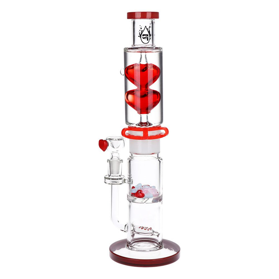 Pulsar Glycerin Hearts Glass Water Pipe with Gem Hearts - 13.75" / 14mm F - Headshop.com