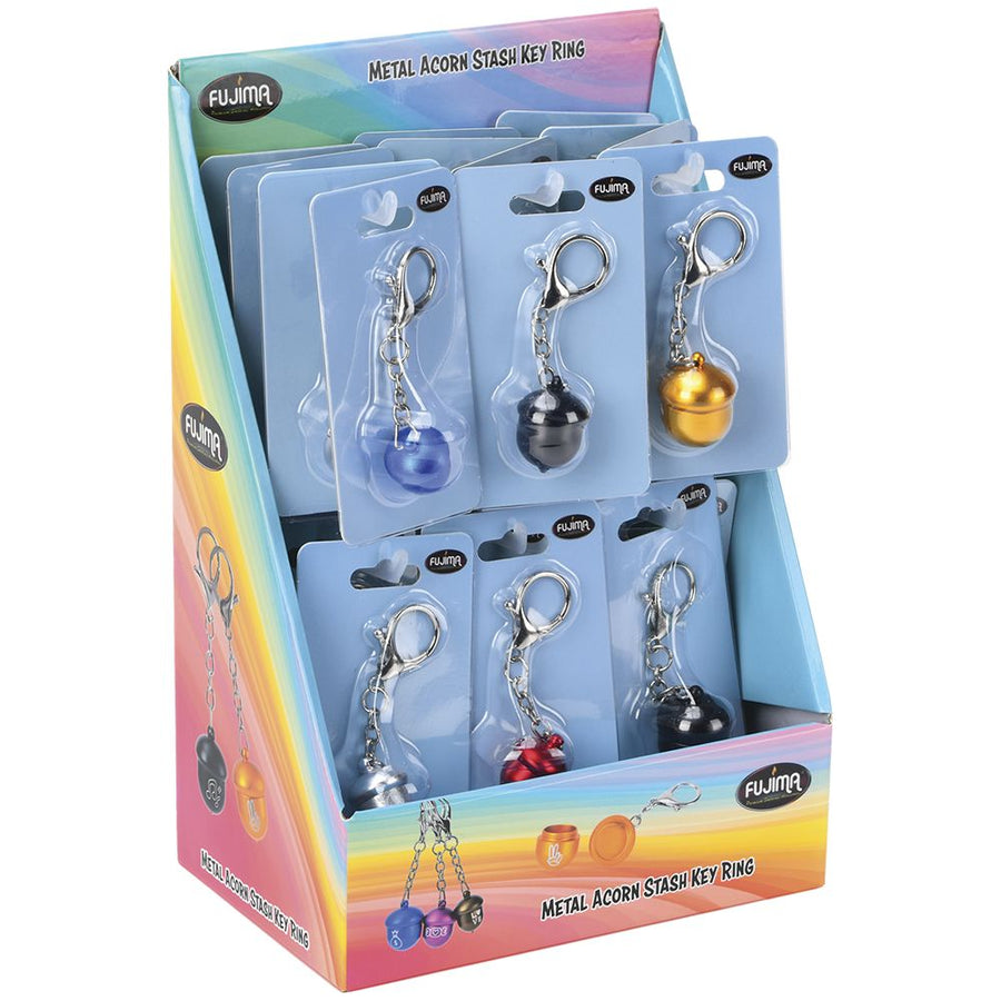 24CT DISPLAY - Fujima Acorn Metal Storage Keychain - Assorted Sizes & Colors - Headshop.com