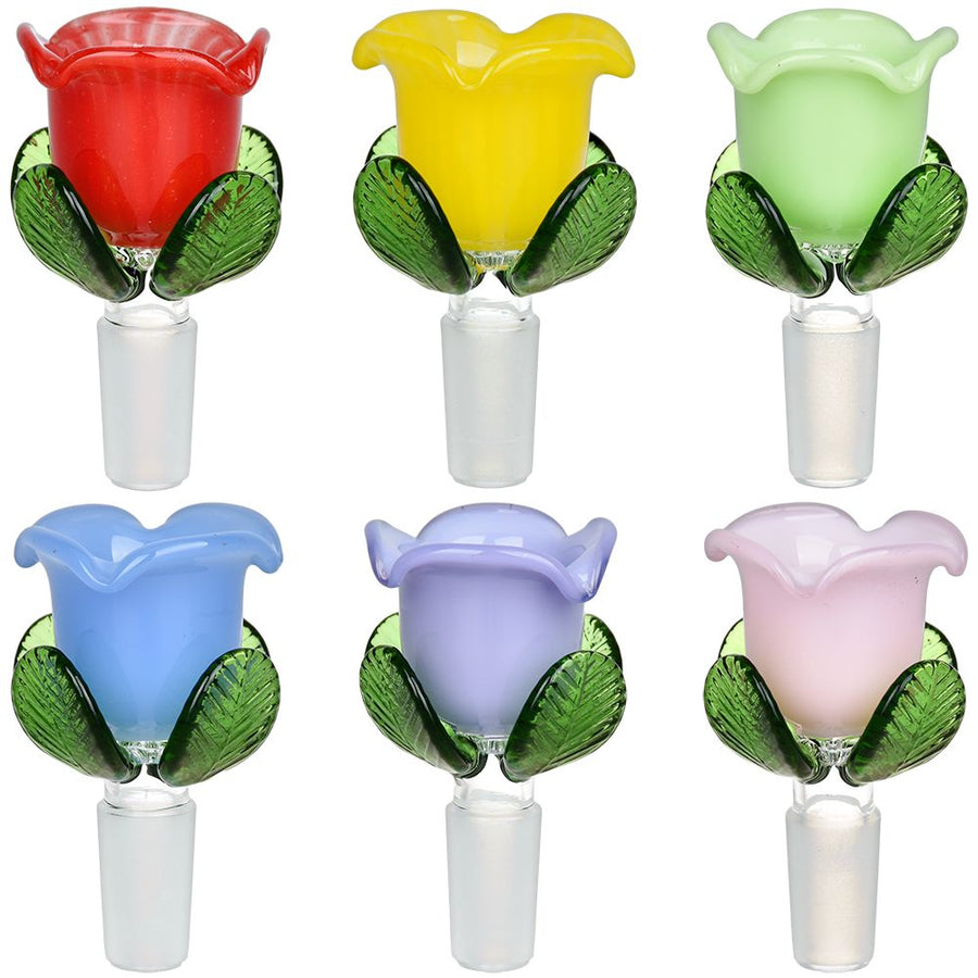 6CT SET - Colorful Roses Herb Slide - 14mm M / Assorted Colors - Headshop.com