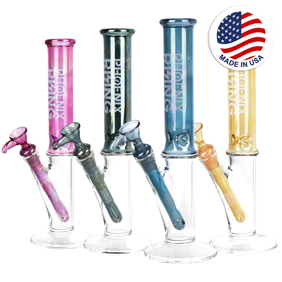 Phoenix Rising Shine Tops Slim Straight Water Pipe-12"/14mm F/Clrs Vry - Headshop.com