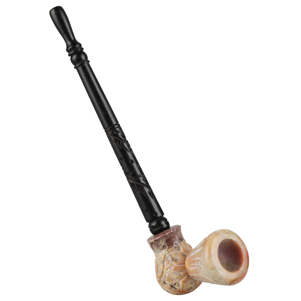 Stone Carved Pipe w/ Wood Stem - Headshop.com