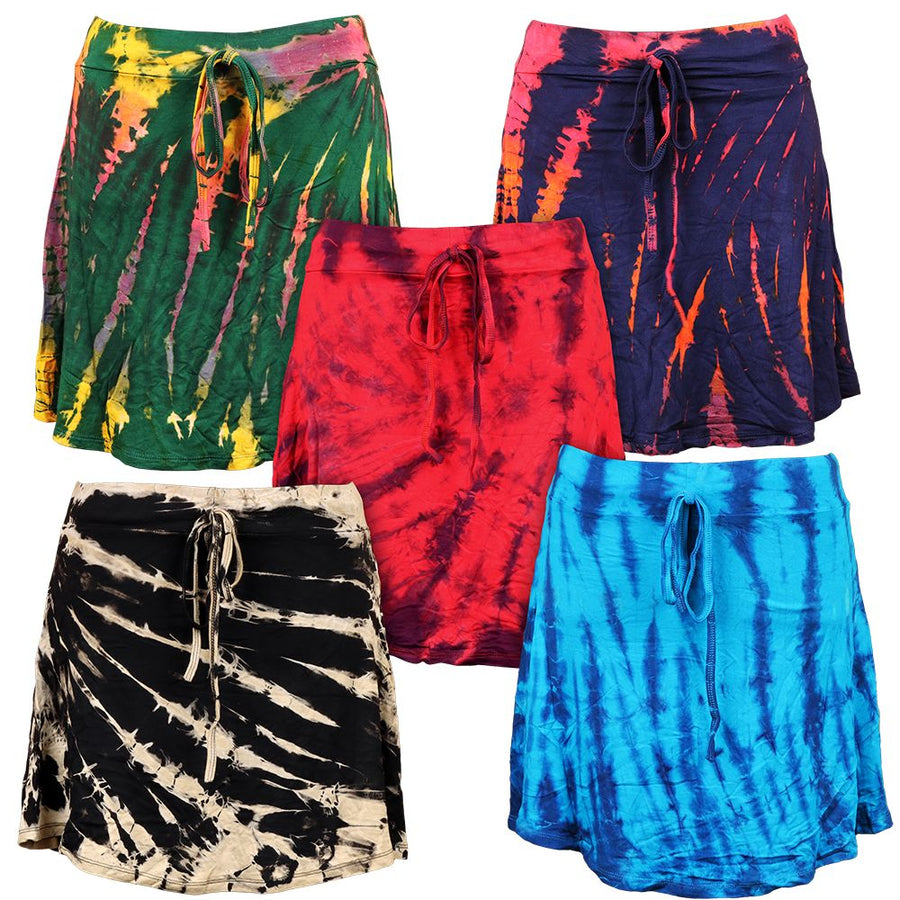 Tie Dye Rayon Knit Mini Skirt - One Size / 16.25" - Headshop.com