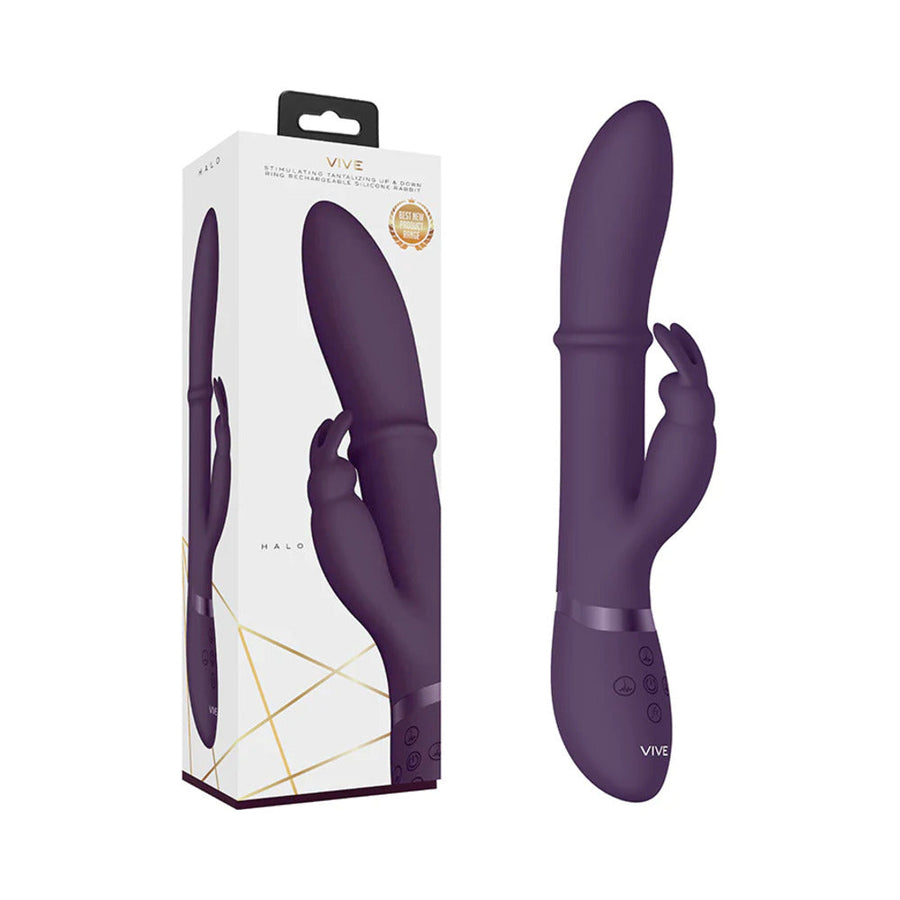 VIVE HALO Rechargeable Stimulating Ring Silicone Rabbit Vibrator Purple - Headshop.com