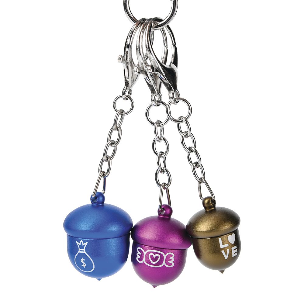24CT DISPLAY - Fujima Acorn Metal Storage Keychain - Assorted Sizes & Colors - Headshop.com