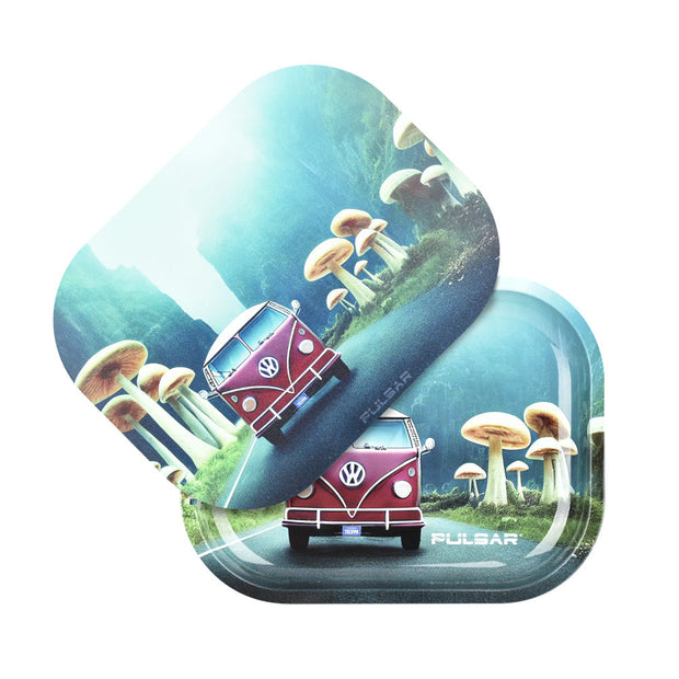 Pulsar Mini Metal Rolling Tray w/ Lid - Camper Van Shroom Trip / 7"x5.5" - Headshop.com