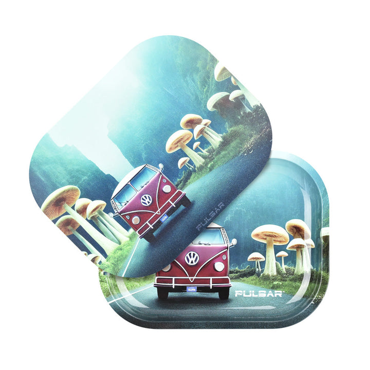 Pulsar Mini Metal Rolling Tray w/ Lid - Camper Van Shroom Trip / 7"x5.5" - Headshop.com