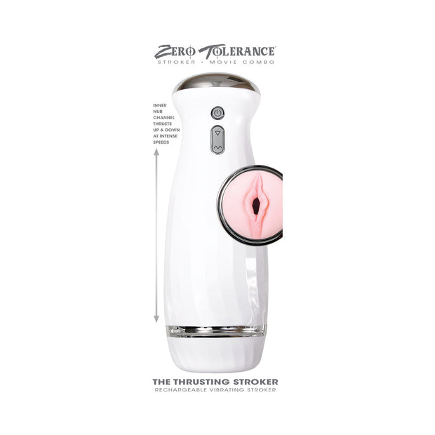 Zero Tolerance Rechargeable Thrusting Stroker With Movie Download White - Headshop.com