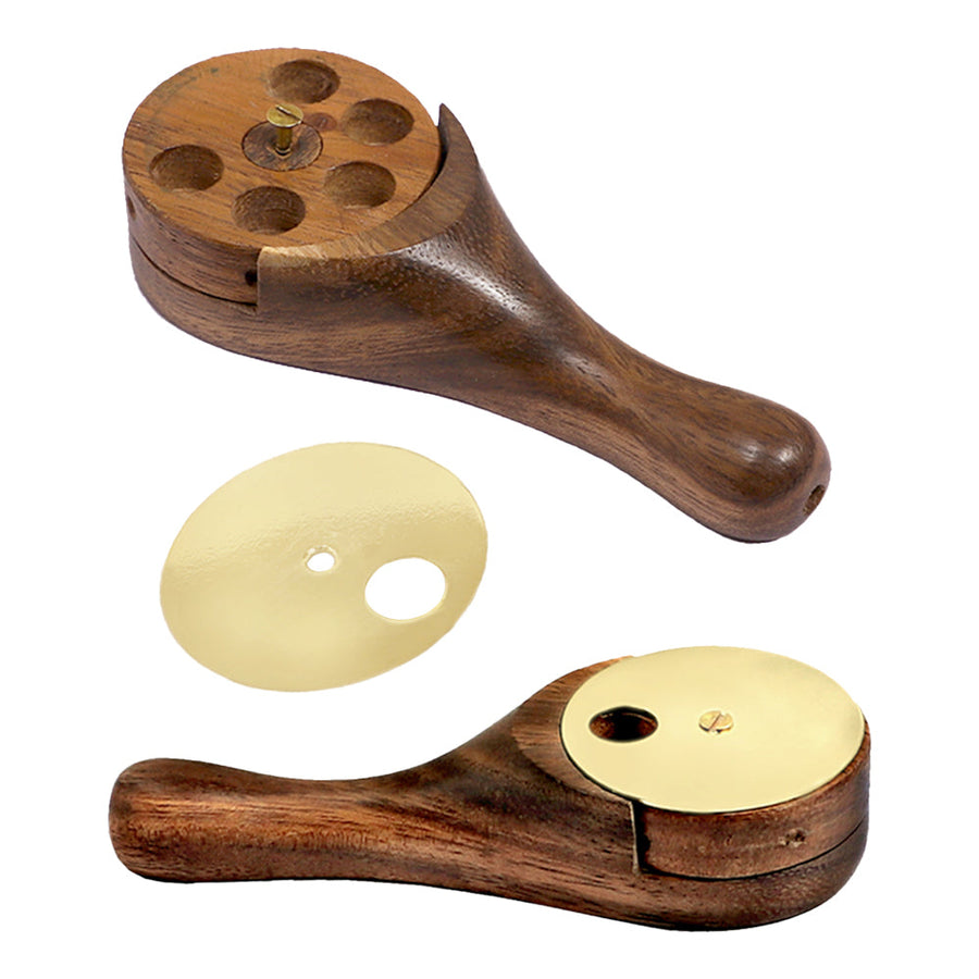 Revolving 5 Hitter Wood Pipe w/ Polished Brass Lid - Headshop.com