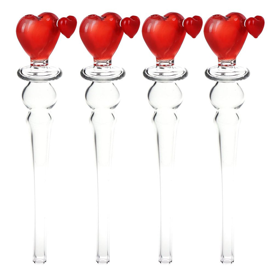 Double Hearts Glass Dab Straw - 5.25" 4ct - Headshop.com