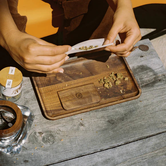 Marley Natural Black Walnut Rolling Tray - Headshop.com