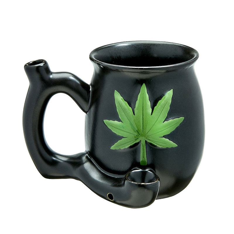 black matt mug with embossed green leaf - roast & toast - Headshop.com