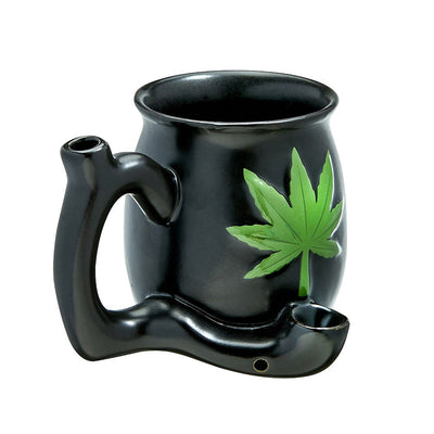 black matt mug with embossed green leaf - roast & toast - Headshop.com