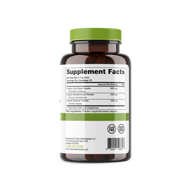 Organic Irish Sea Moss Capsules with Burdock Root & Bladderwrack - Headshop.com