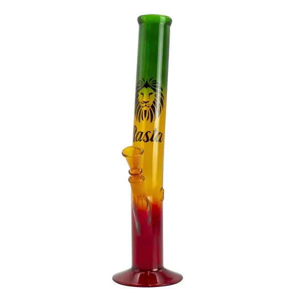 13.5" Rasta Colored Glass Water Pipe w/ Lion Logo - Headshop.com