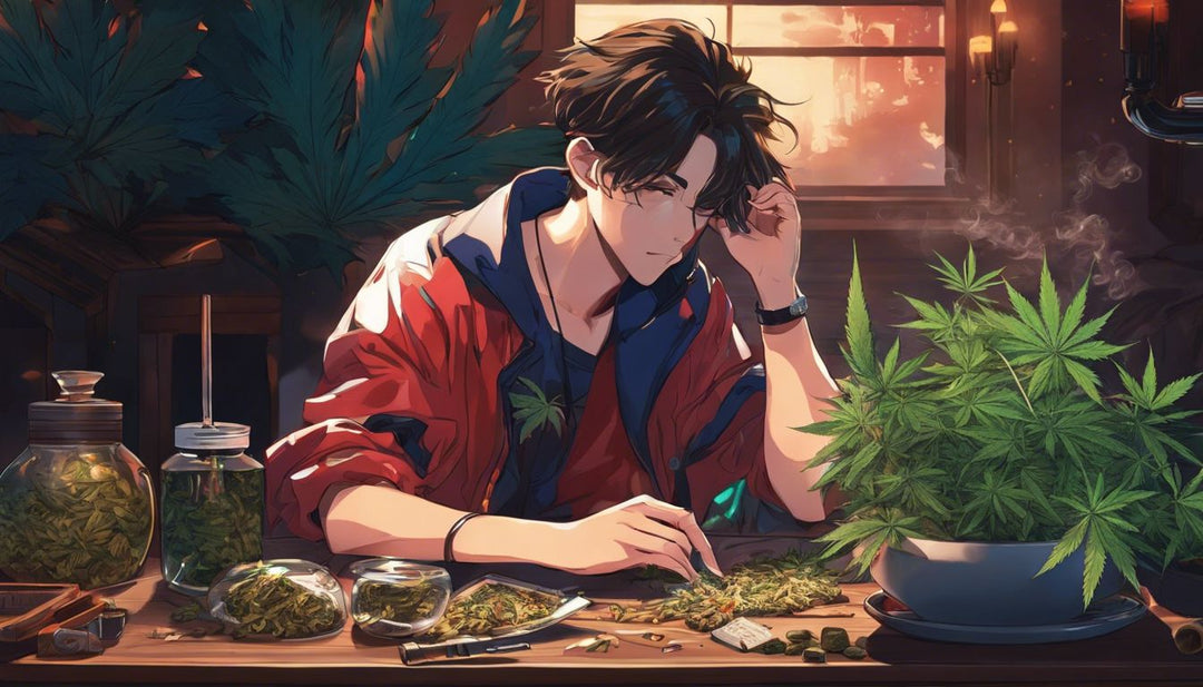 A person rolling a blunt at a cozy table with cannabis.