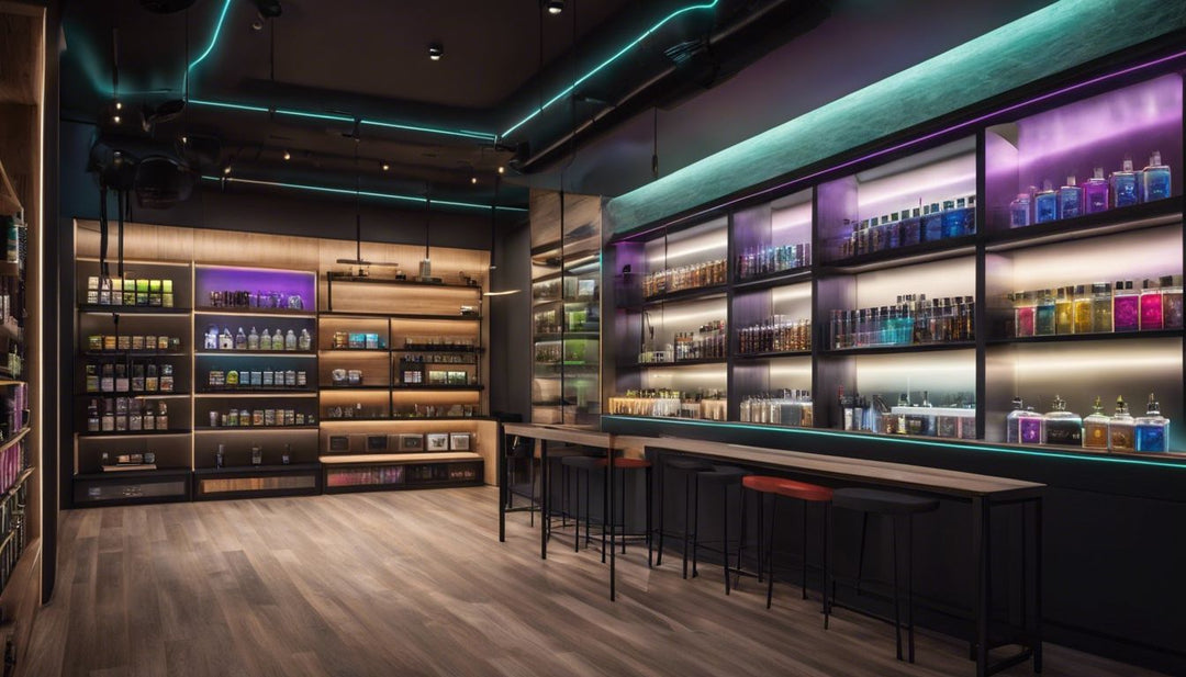 A modern vape shop in Washington, DC with diverse products.