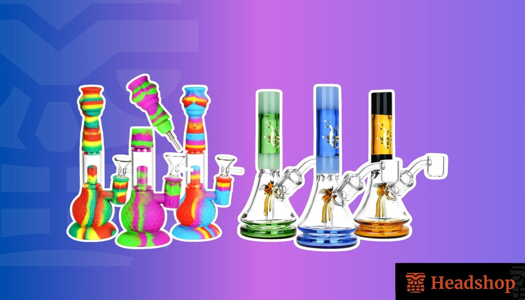 Glass bongs and pipes prepared for sale