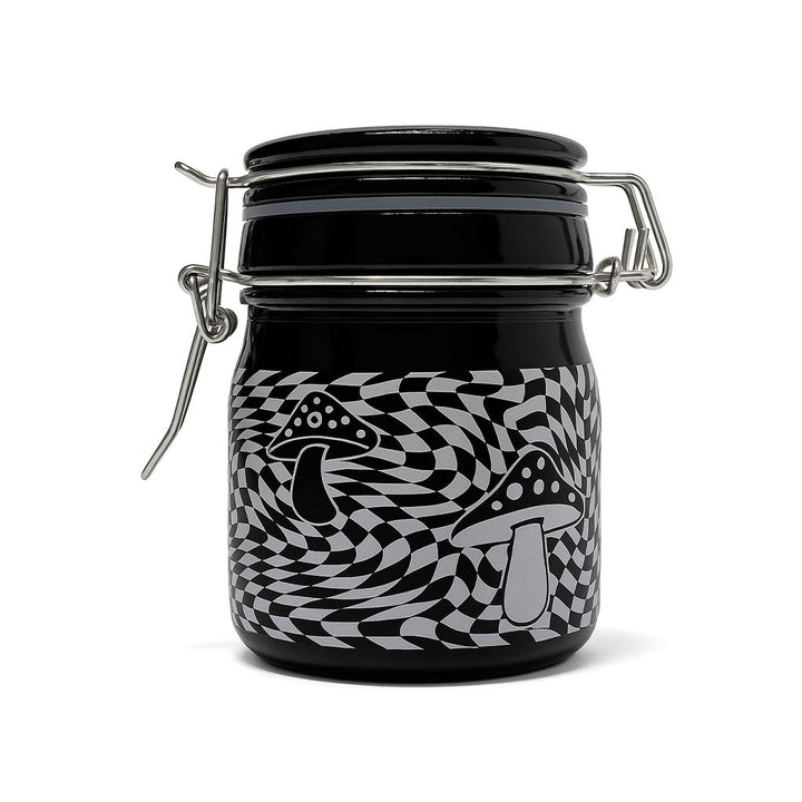 TRIPPY MUSHROOM CHECKBOARD STORAGE JAR