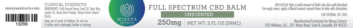 Mireya Extracts Unscented Wellness Balm 250mg - Headshop.com