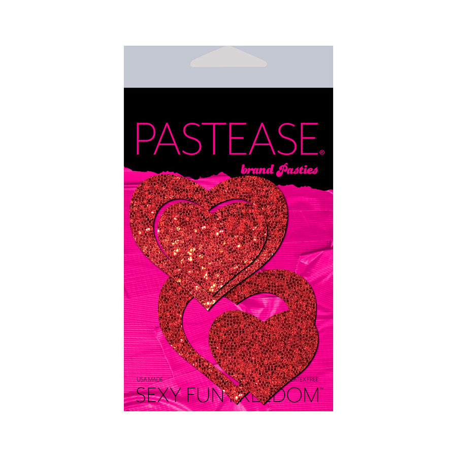Pastease Peek-a-Boob: Red Glitter Heart Frame & Center Nipple Pasties - Headshop.com