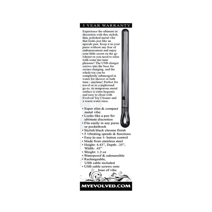 Evolved Pen Pal Rechargeable Metal Pen Vibrator Chrome - Headshop.com