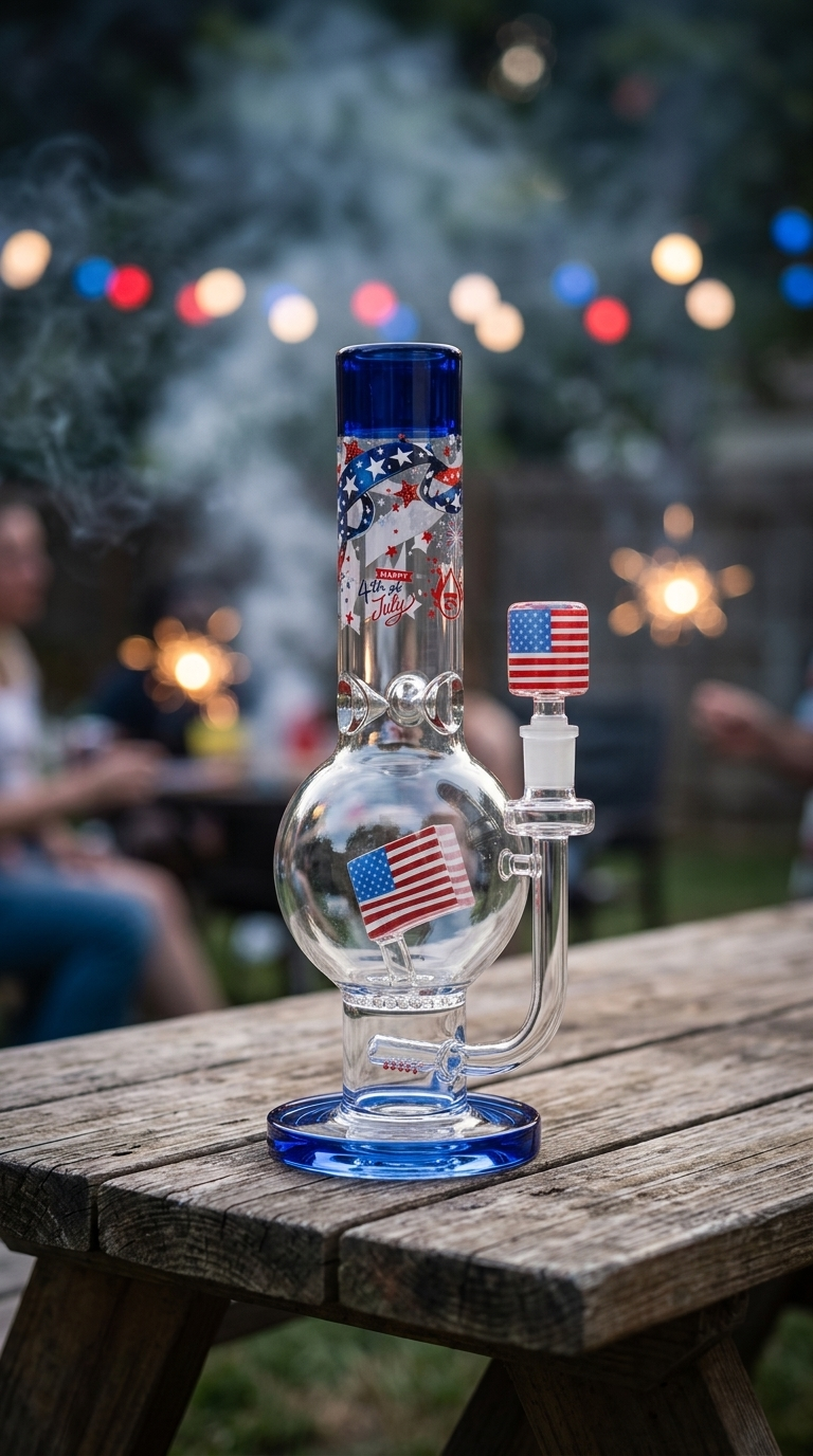 Pulsar American Flag Celebration Bubble Base Glass Water Pipe 