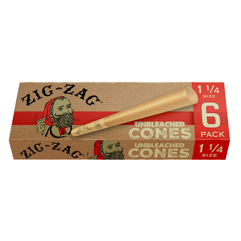 24PC DISPLAY - Zig Zag Unbleached Paper Cones - 6pk / 1 1/4" - Headshop.com