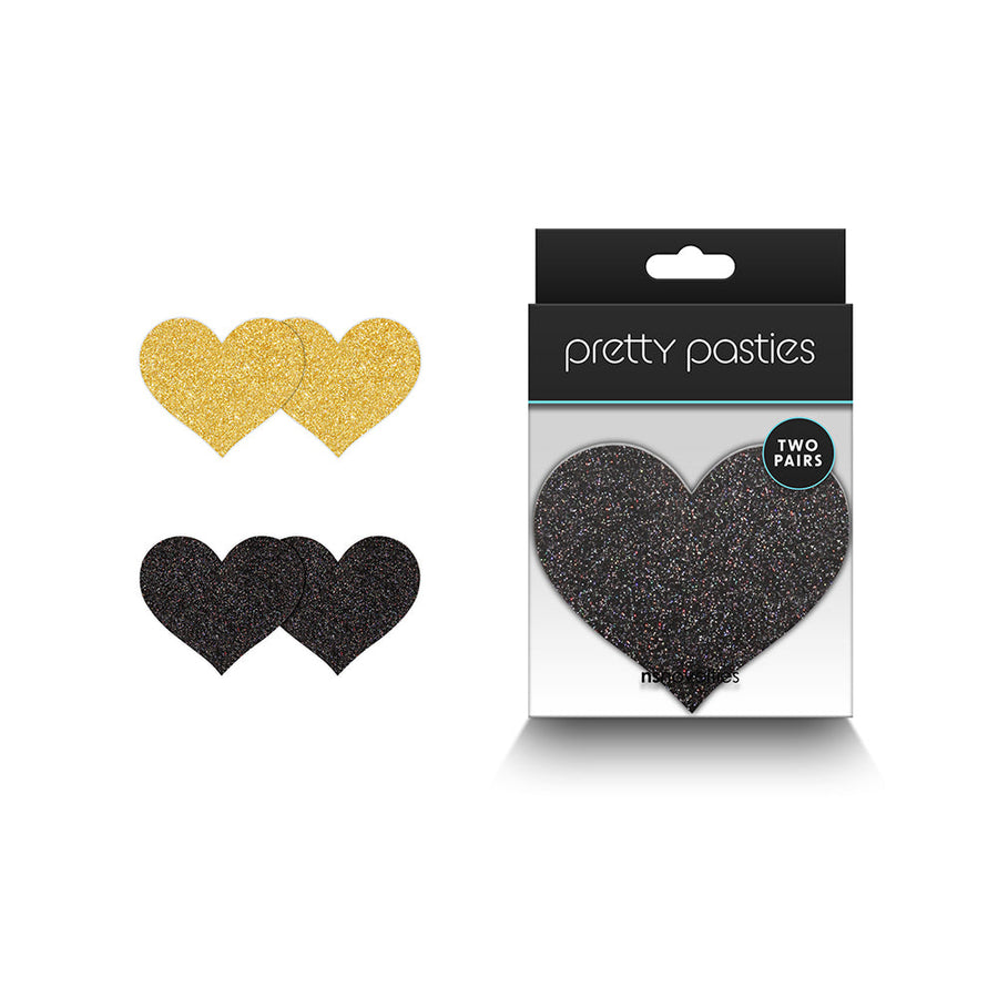 Pretty Pasties Glitter Hearts Black/Gold 2 Pair - Headshop.com