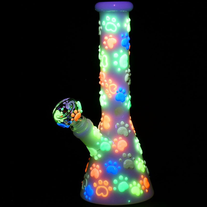 Paws for the Cause Glow in Dark Beaker Water Pipe - 10" / 14mm F - Headshop.com