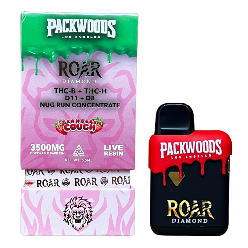 Roar x Packwoods Nug Run Concentrate 3500MG LIVE RESIN THC-B + THC-H, D11 +D8 - Strawberry Cough - Headshop.com
