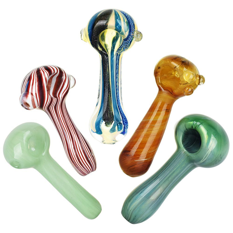 20CT BUNDLE - Earth Movement Assortment Glass Spoon Pipes - 3.75"-4.5" - Headshop.com