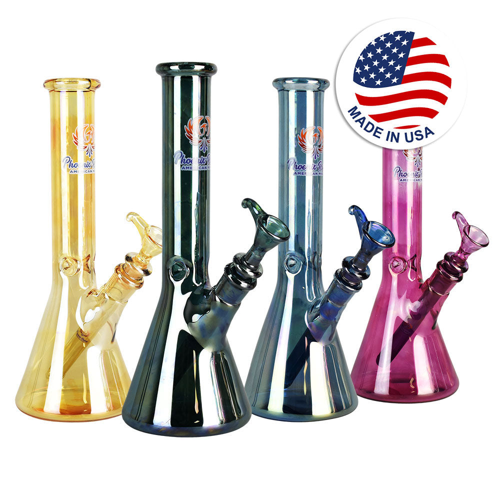 Phoenix Rising Metallic Beaker Water Pipe -11"/14mm F/Clrs Vary - Headshop.com