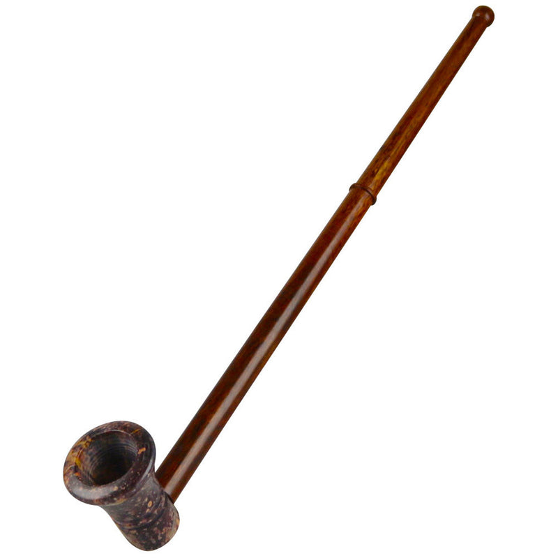 Stone Bowl Pipe w/ Long Wood Mouthpiece - Headshop.com